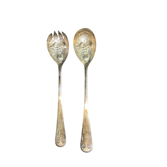 Sheffield England EPNS Berry Salad Servers Silver Plate Spoon and Spork 9"‎ RARE - Picture 1 of 2